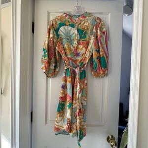 Italian Linen Multi-Color Printed Belted Dress